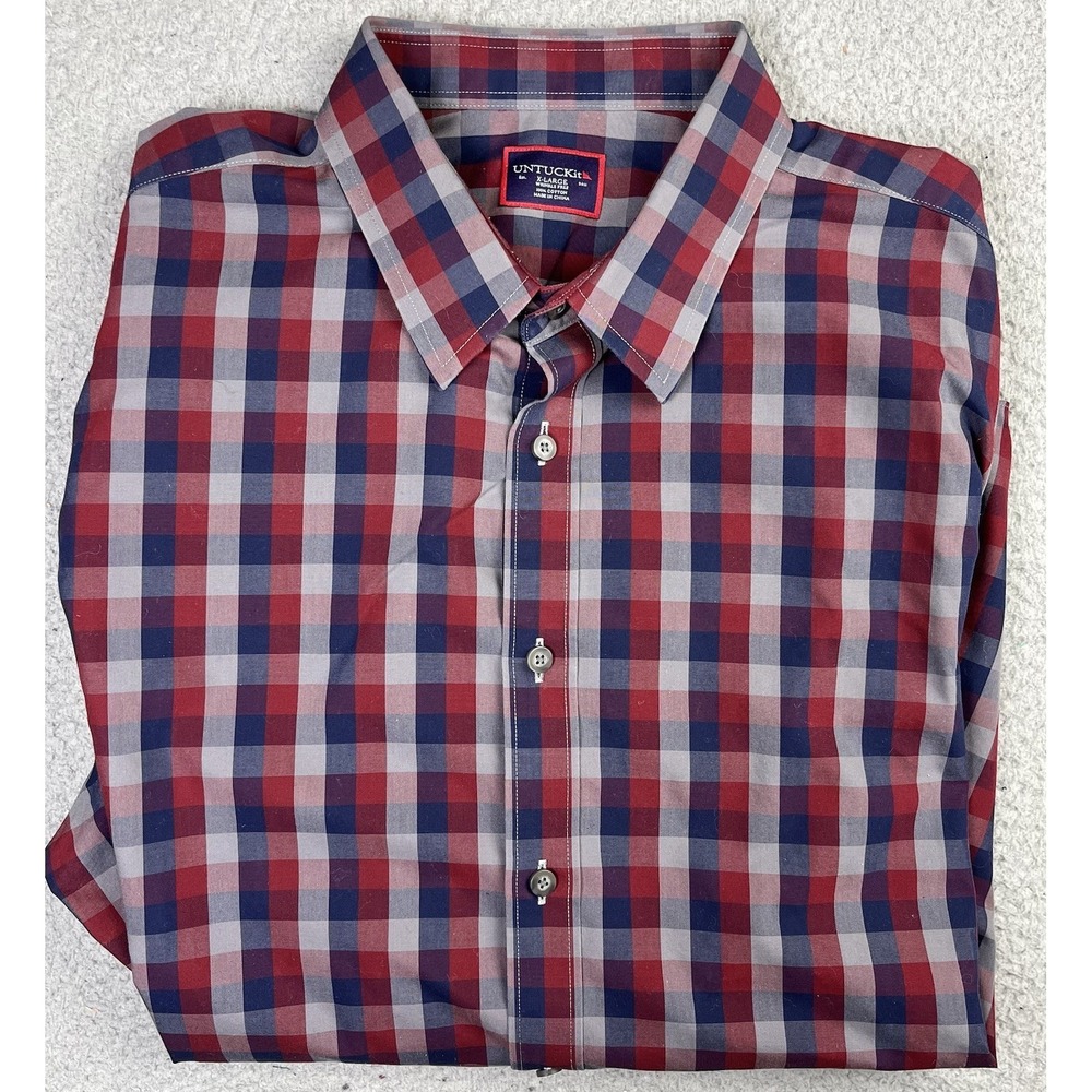 Untuckit Plaid Long Sleeve‎ Button Down Shirt Men's Size XL Wrinkle Free